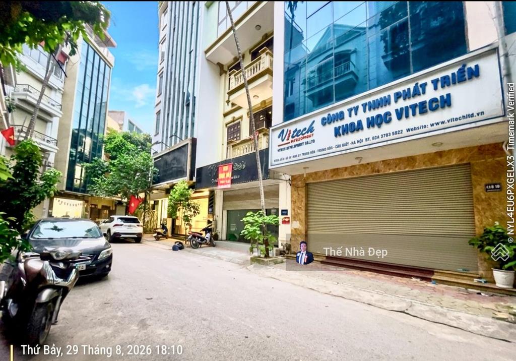 Hạ 6 tỷ bán tòa văn phòng trung kính to 82m/87m2 ô tô tránh vỉa hè kd vp/spa/pk 7t, mt 6m thang máy