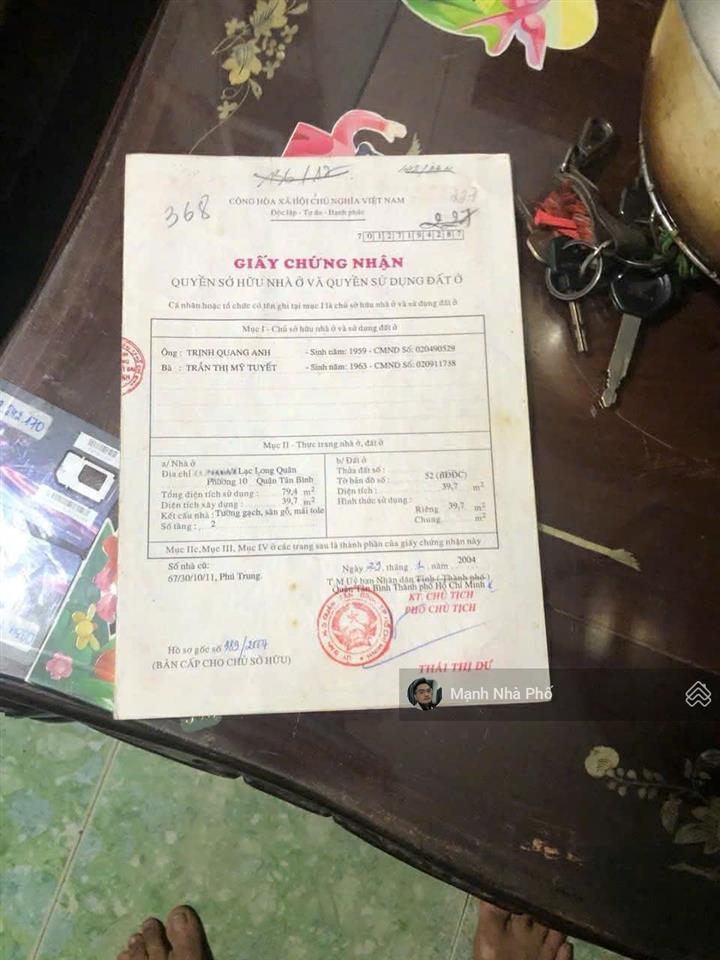 Bán nhà lạc long quân p.10 tân bình 40m2(5.9m x 8m)  2 tầng 4.45t tl