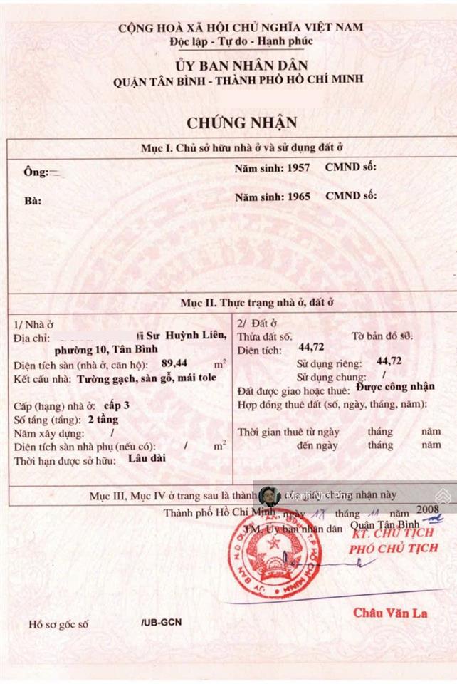 Bán nhà ni sư huỳnh liên, p10, tân bình 44.7m2 (4.1m x 13.3m) 4.55 tỷ tl