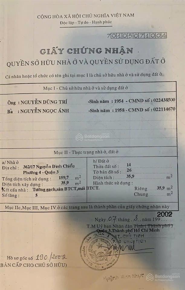 Bán gấp nhà 1 trệt 3 lầu + sân thượng số 362/17 đường nguyễn đình chiểu  p4  q3
