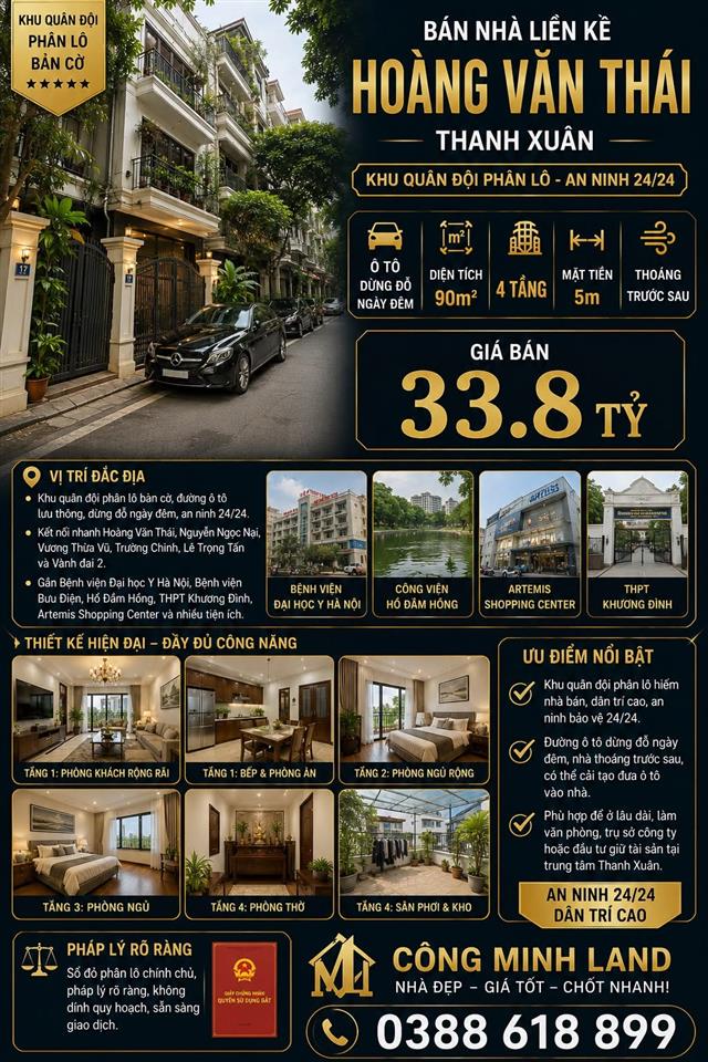BÁN NHÀ LIỀN KỀ HOÀNG VĂN THÁI - THANH XUÂN - KHU QUÂN ĐỘI PHÂN LÔ - Ô TÔ DỪNG ĐỖ - 90M2