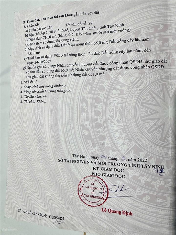 Bán đất tại xã suối ngô, huyện tân châu, tây ninh, giá tốt chỉ với 650 triệu, 716 m2