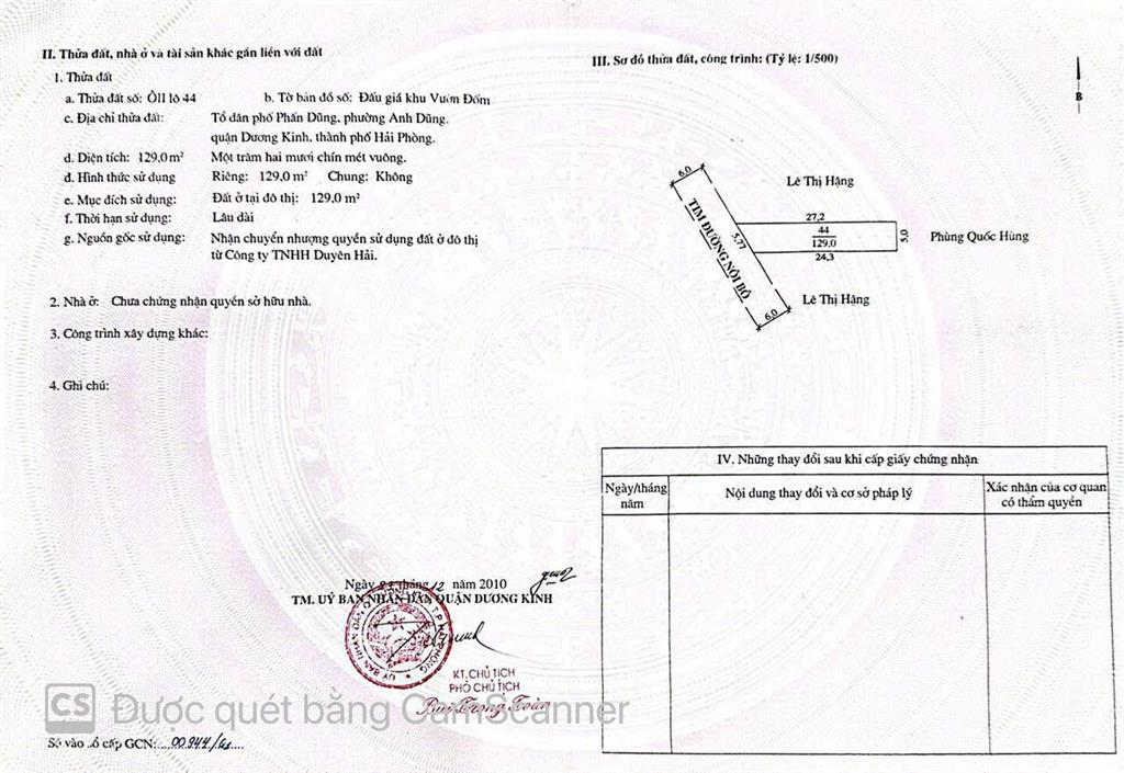 Chuyển nhượng lô đất đấu giá vườn đốm 129m2 đường 12m vị trí đẹp bậc nhất dương kinh