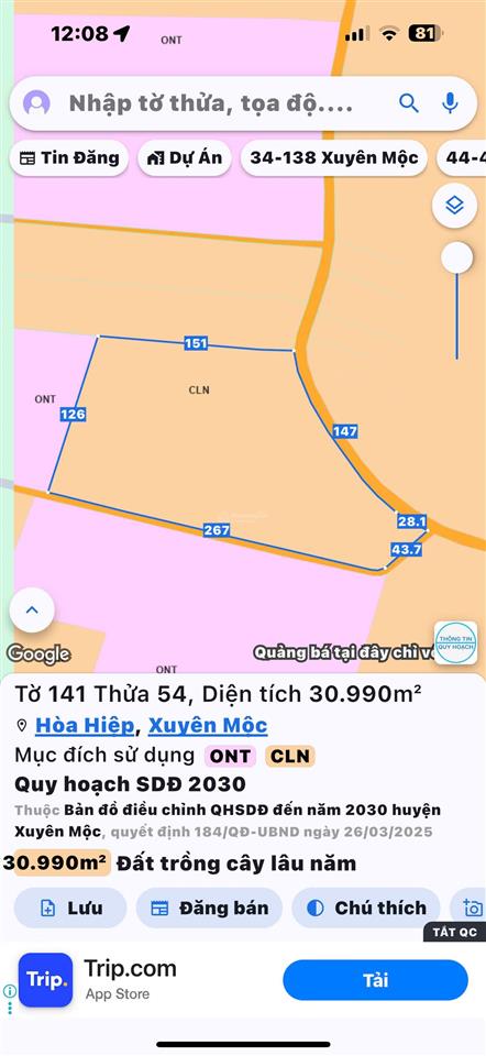 Bán đất hiếm tại đường 1, xã hòa hiệp, xuyên mộc, bà rịa vũng tàu, 85 tỷ, 31091 m2