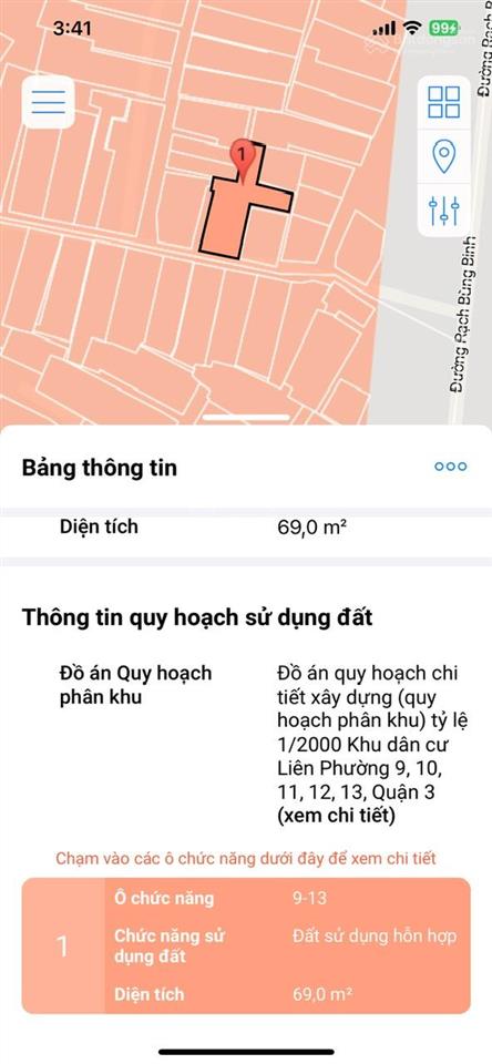 Đất ở đường hẻm 3m ở kv trung tâm quận 3, cách đường chính rạch bùng binh 20m