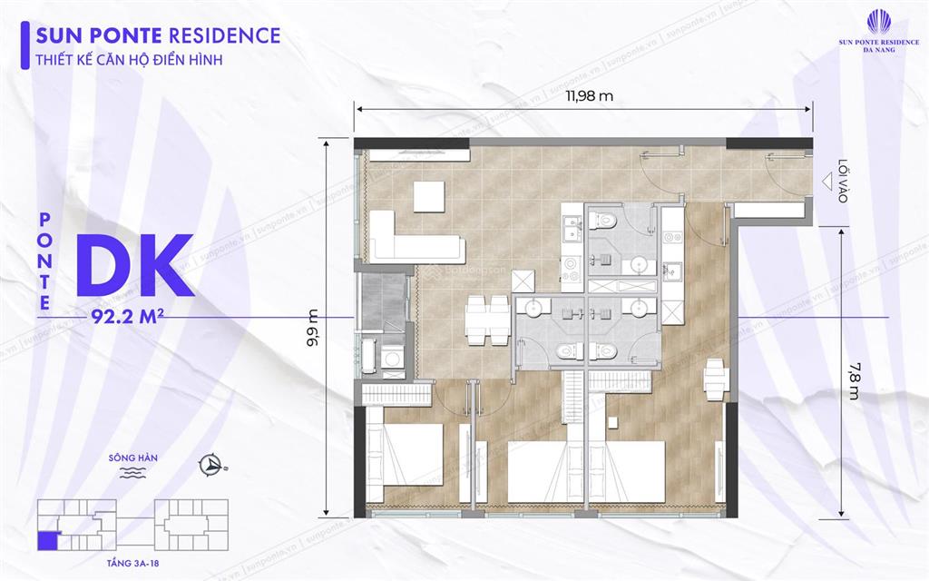 Chính chủ bán căn góc dual key dt 92,2m2 view biển mỹ khê, sông hàn, pháo hoa, tttp  giá 7.9xx tỷ