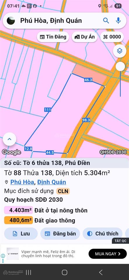 Bán đất sao mặt tiền đường gần 100m tại phú hòa