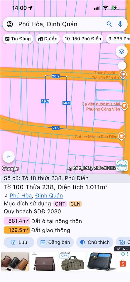 Bán đất phân lô phú hòa định quán