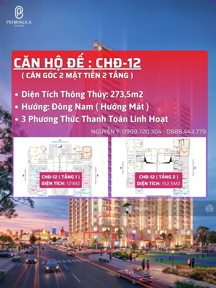 Bán căn hộ đế tòa peninsula căn góc 2 tầng 2 mặt tiền, 273.5m², sơn trà, đà nẵng