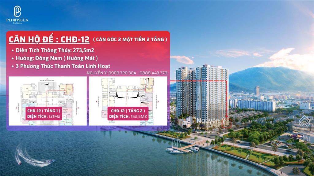 Bán căn hộ đế tòa peninsula căn góc 2 tầng 2 mặt tiền, 273.5m², sơn trà, đà nẵng