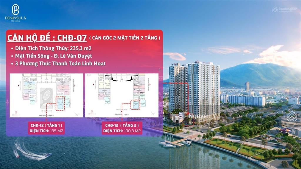 Bán căn hộ đế mặt sông hàn toà peninsula căn góc 2 tầng 2 mặt tiền, 235.3m2, sơn trà, đà nẵng