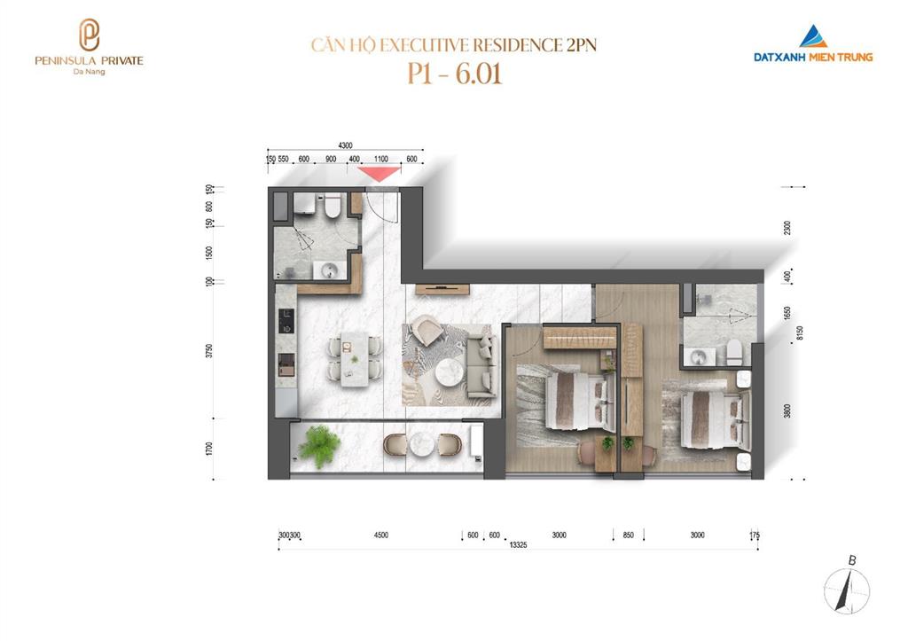 Căn hộ 50m2 tại peninsula private, giá thỏa thuận, 2pn, 2wc, full nội thất