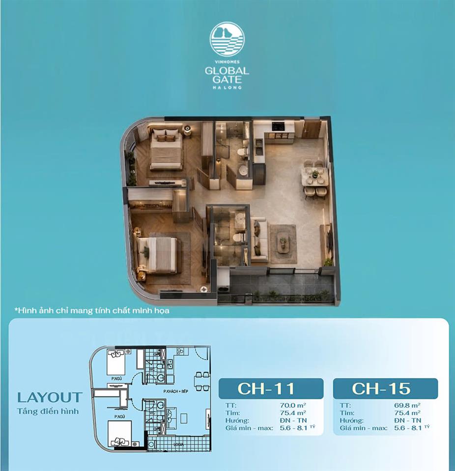 2PN2VS - CĂN GÓC ĐẸP NHẤT THE SUNRISE BAY HẠ LONG! View ngắm vịnh di sản top 7 kỳ quan