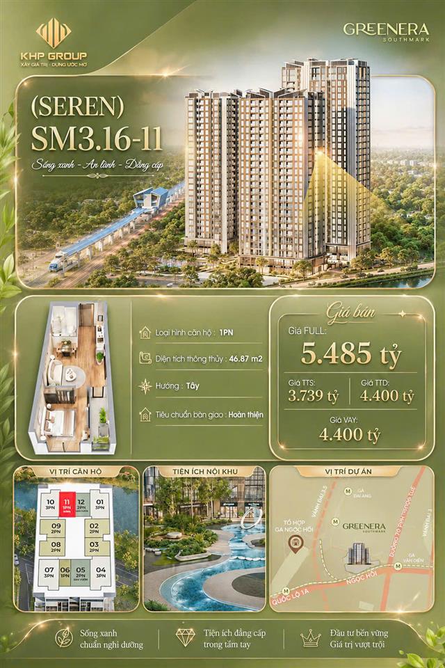 ĐÓN SÓNG QUY HOẠCH ĐẦU TƯ GIAO THÔNG VỚI CĂN HỘ 1PN GREENERA SOUTHMARK!