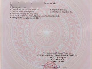 Bán đất khu phố thọ phú 1  139,7m2  sổ riêng, full thổ cư, đất vuông vức, đường bê tông