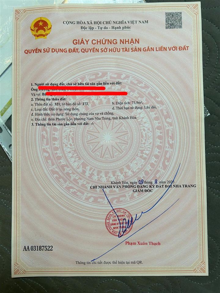 Bán lô đất phước đồng, nha trang  khu dân cư mát mẻ. dt 73.9m2, ngang 5m (full thổ). giá 1.850 tỷ
