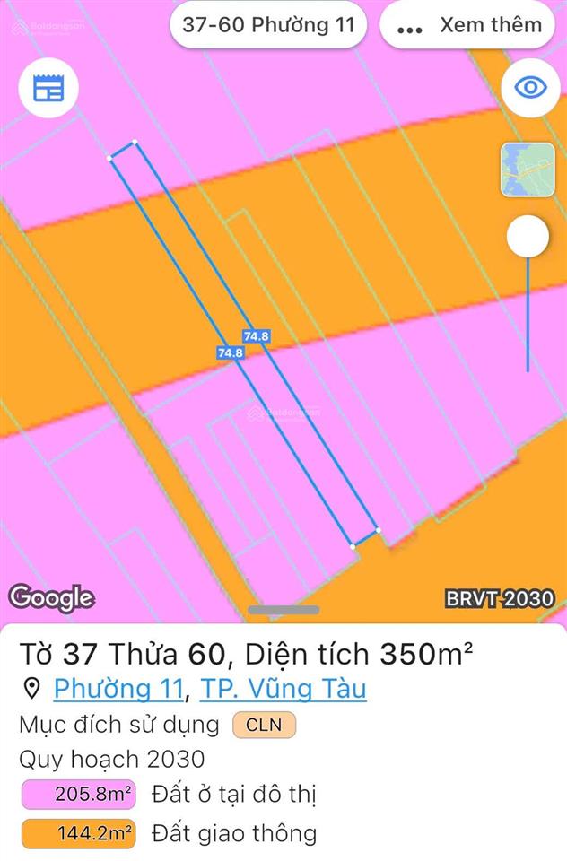 Bán đất 855a đường 30/4, p 11, tp vũng tàu, 9,5 tỷ  350m2