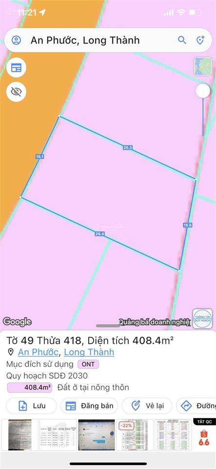 Bán đất tại thung lũng xanh, 3,7 tỷ, 408m2, xã an phước, long thành, đồng nai