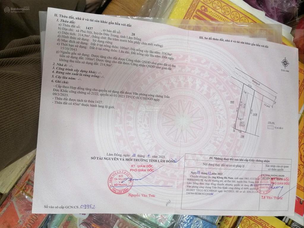 Bán đất tại phú hội đức trọng cách đường, giá cực chất 2,5 tỷ, 314,9 m2