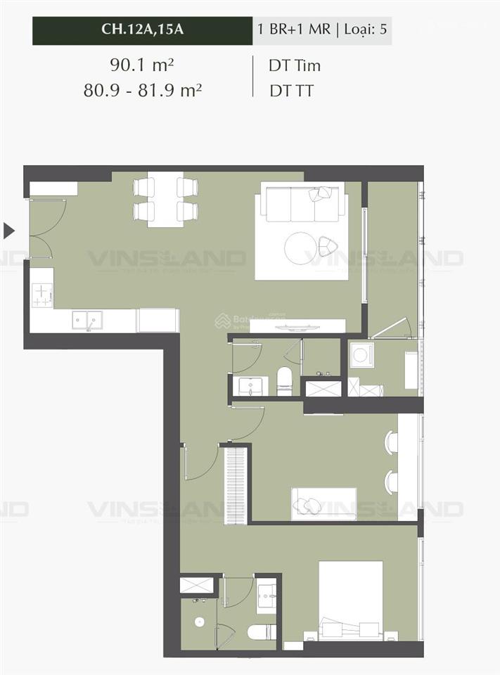 2pn(1pn + 1mr) 81,4m2 trục 15a tầng trung đẹp 1x masterise homes nguyễn trãi giá trực tiếp cđt