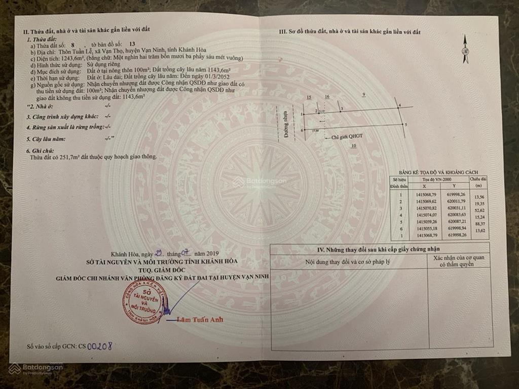 Thổ cư mặt biển đối diện khu đô thị tu bông  sungroup. mặt tiền đt 651. phân khu 5 kkt vân phong