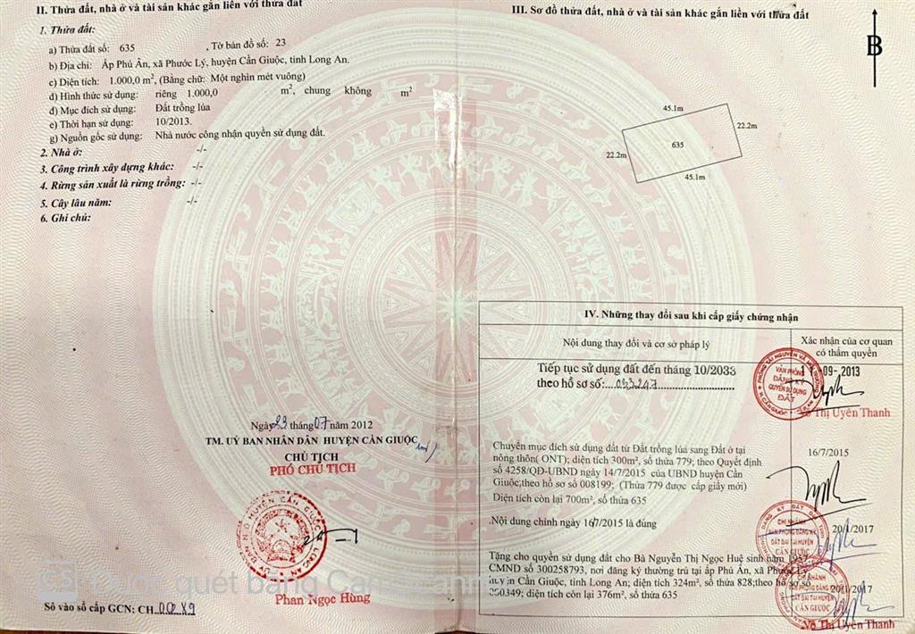 Chính chủ bán đất mặt tiền đường trần thị tám, phước lý, cần giuộc 730m² có thổ cư, giá 5.2 tỷ