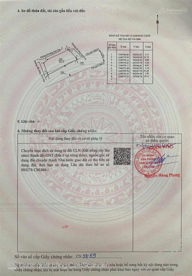 Bán gấp lô đất 381.4m² tại thôn phú bình 2, cam tân, cam lâm  giá 1.990 tỷ