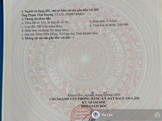 Bán lô đất full thổ cư tại thôn vĩnh đông, xã cam an, khánh hòa