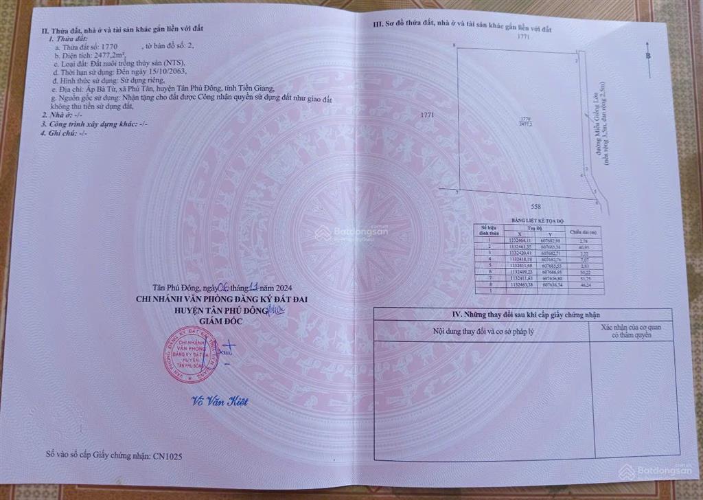 Chính chủ bán ao nuôi tôm mặt tiền đường bê tông 3,5m, cách đường tỉnh 877b 50m