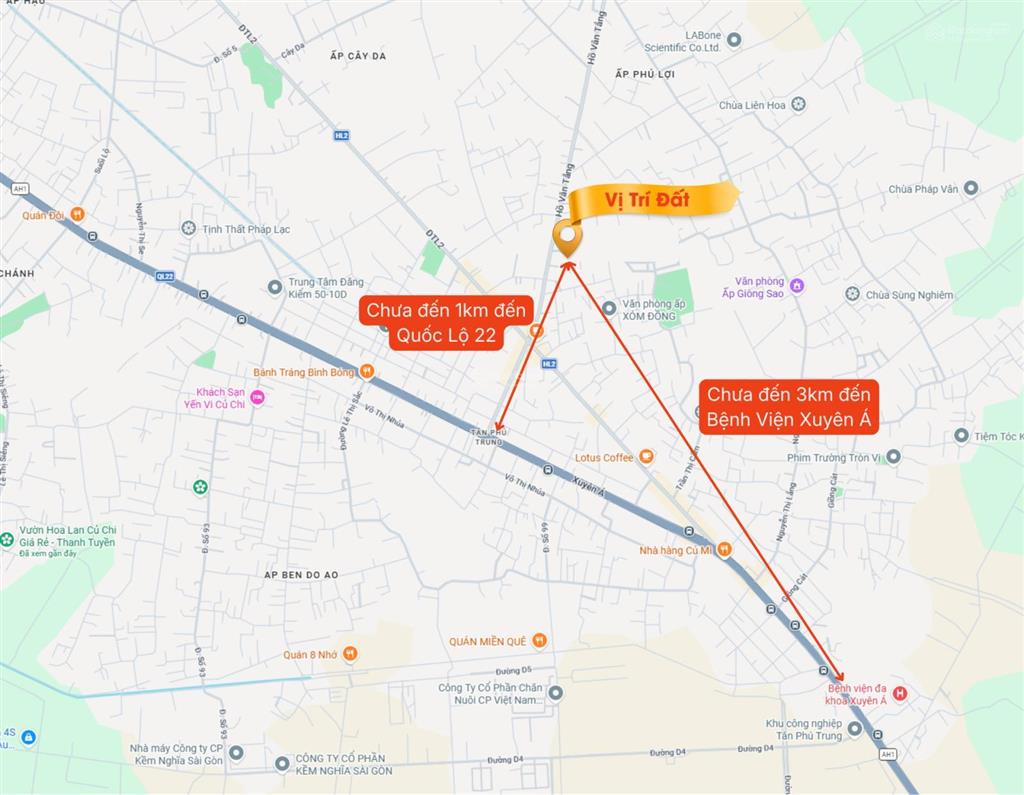 Bán đất lô góc 2 mặt tiền gần bệnh viện xuyên á, kcn tân phú trung và trục quốc lộ 22