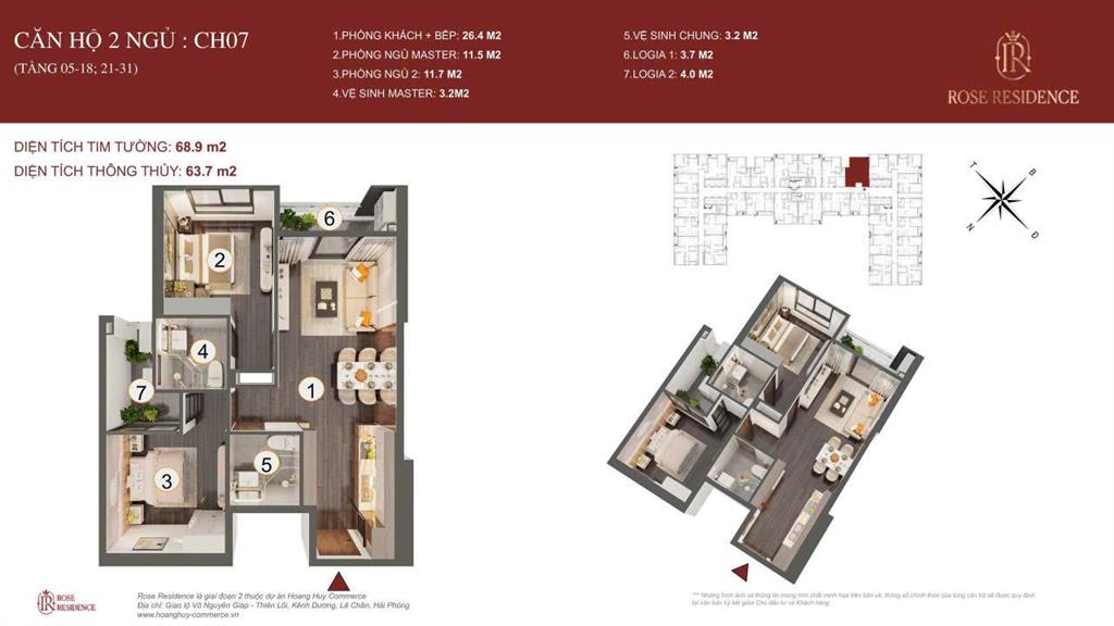 Mua căn hộ hoàng huy rose 2pn nhận ngay ck 7% + 15 chỉ vàng + sh125