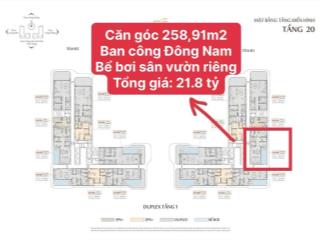 Căn góc duplex 4pn 258,91m2, bể bơi sân vườn riêng  ban công đông nam, view sông hồng