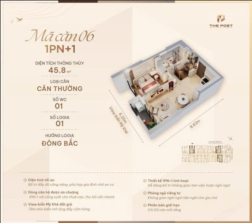 Sụp hầm chứng khoán nhượng lại căn 1pn+ view biển giá tốt hơn thị trường view biển mỹ khê tầng cao