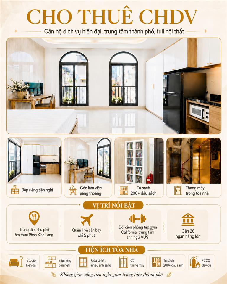 Cho thuê chdv cao cấp, ngay trung tâm khu phố ẩm thực phan xích long