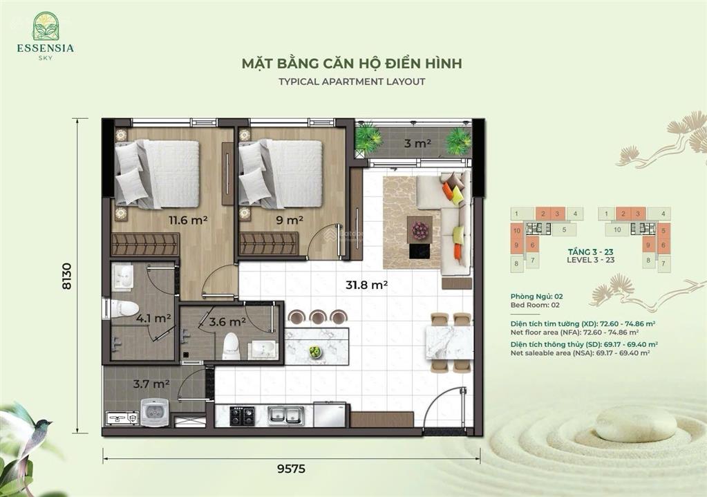 Siêu phẩm 2pn 74m2 essensia sky  view phú mỹ hưng  rẻ thị trường 5.3 tỷ bao trọn phí