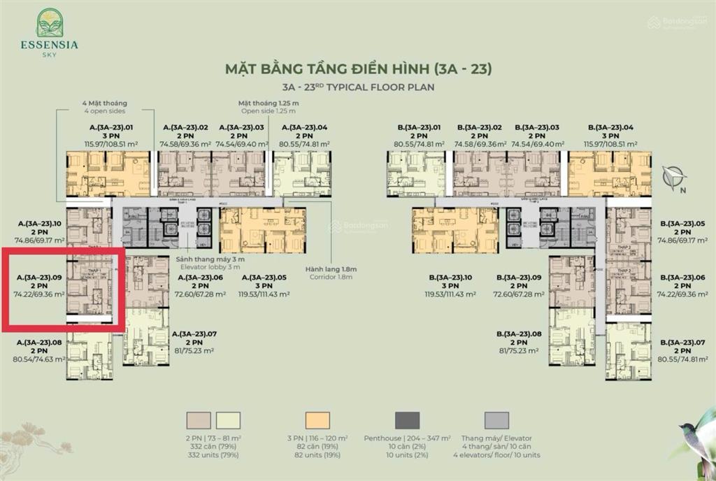 1 căn 2pn 74m2 giá 5.3 tỷ tầng cao essensia sky tháng 10/2026 nhận nhà