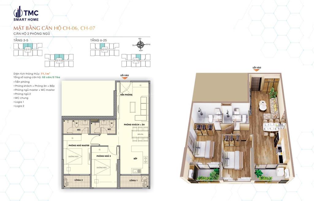 Chủ cần tiền bán 2n2wc tmc smart home 71,3m² tầng 7ty433 hdmb full nt, miễn 24th quản lý vận hành
