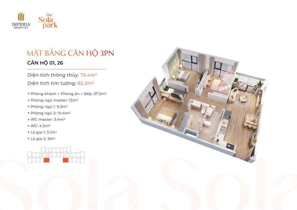 Sốc căn 75m2 3 phòng ngủ sola giá 4.4 tỷ hướng đb mát mẻ free dịch vụ, full đồ sắp sửa bàn giao