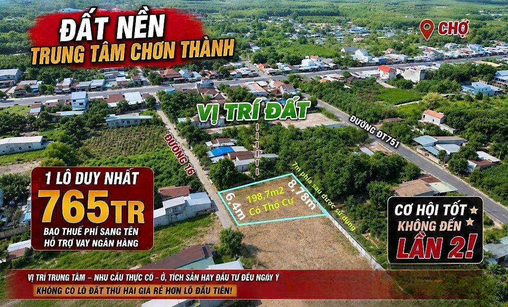 Bán đất tại Nguyễn Huệ, Minh Long, Chơn Thành, 750 triệu, 200 m2