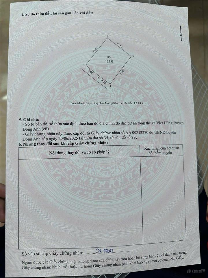 Bán đất tại xã việt hùng, đông anh, hà nội, 68 triệu / m2, 121 m2