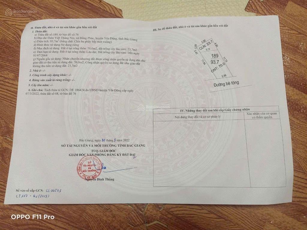Chỉ hơn 1 tỷ có ngay lô đất tại thôn việt thắng núi gần kcn đồng phúc, giá tốt