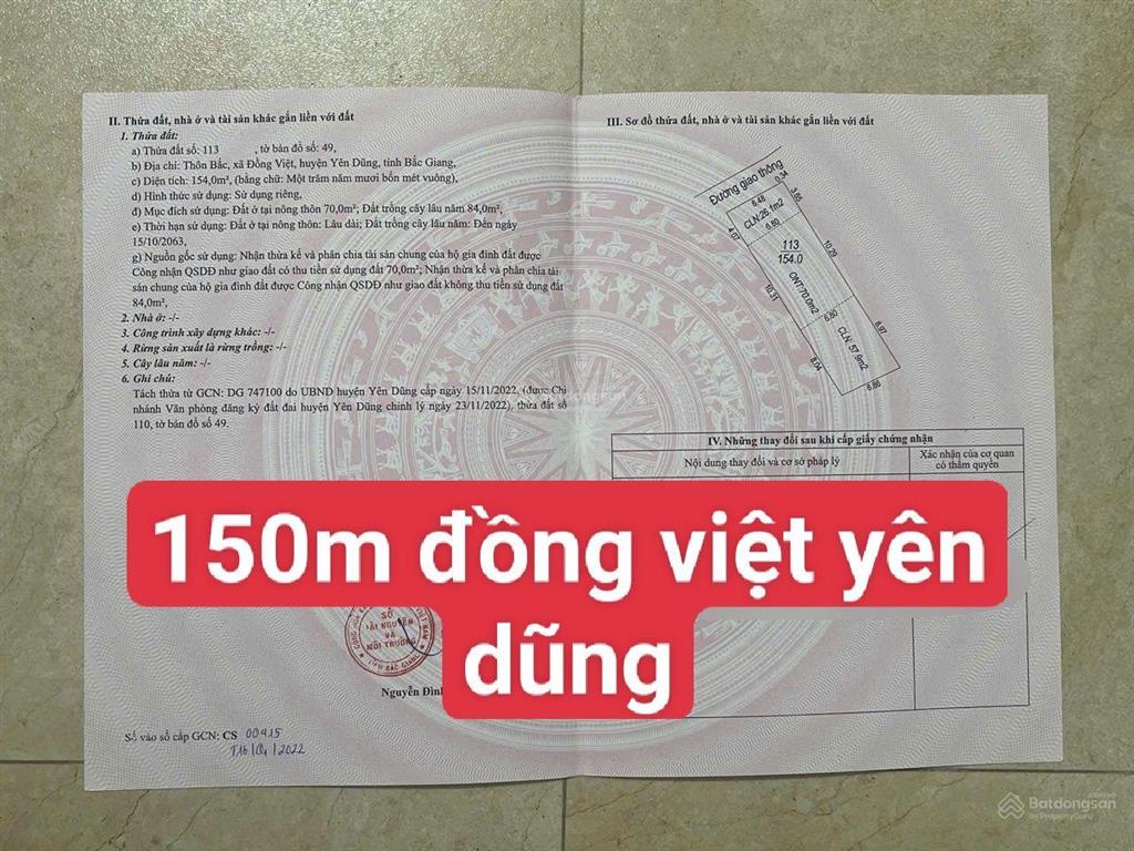 Chủ cần tiền cắt giá sâu lô 150m gần kcn đồng phúc yên dũng bắc giang