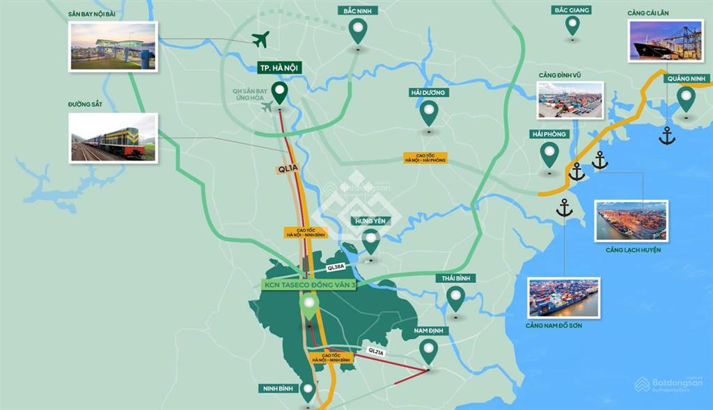 Cdt bán đất kcn taseco đồng văn 3. dt linh hoạt từ 1ha, giáp trục ct cầu giẽ  ninh bình
