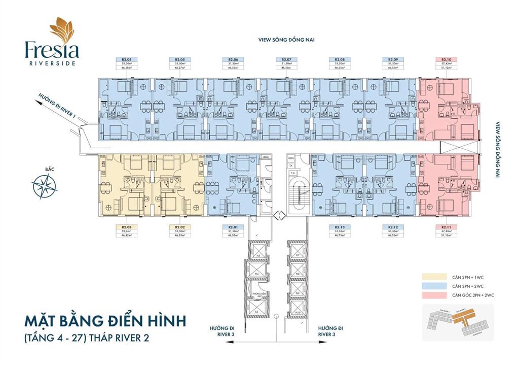 Căn hộ 2pn 2wc dt 51,5m² view sông tầng đẹp  giá 2,006 tỷ ck cao  tt 25% nhận nhà  vay 75%