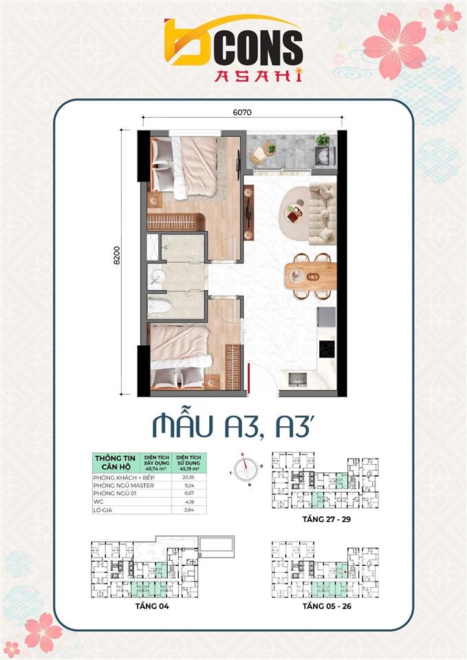 Căn hộ 2pn bcons asahi giá tốt, vị trí đẹp, dễ khai thác