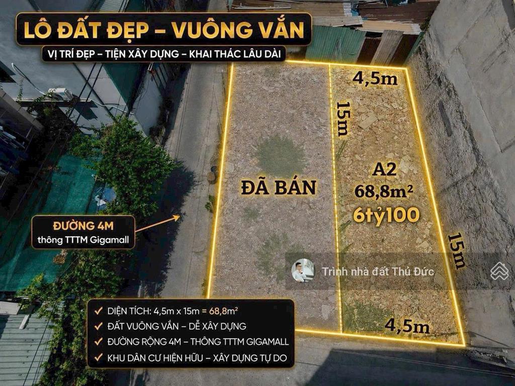 Bán đất 68,8m2 tại 26, hiệp bình chánh, thủ đức, 6,1 tỷ vnd