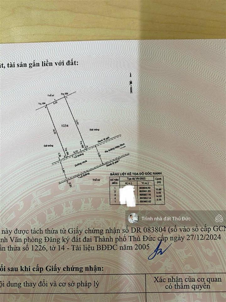 Bán đất hiệp bình, 7 tỷ vnd, 70 m2, pháp lý đầy đủ, mặt tiền 5m, hướng đông nam