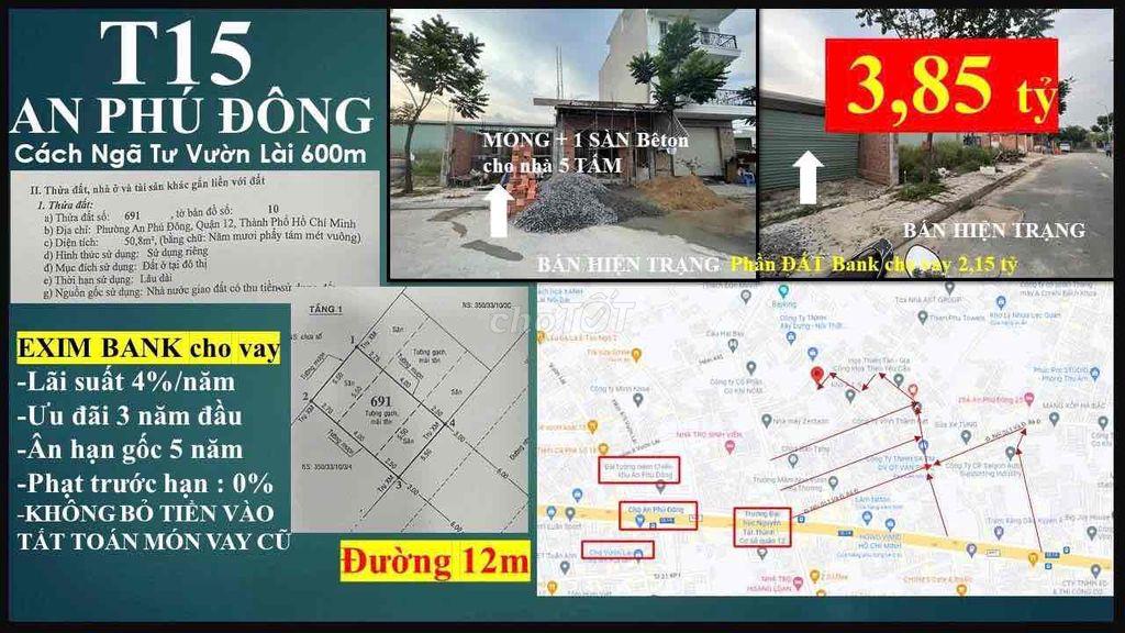 ĐẤT THỔ CƯ  khu phân lô Vip- Đường nhựa 12m - 5,5*9,5=52m2 - 3,850 tỷ