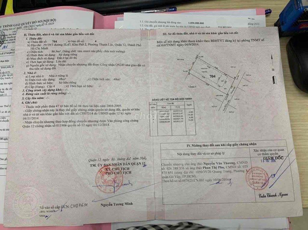 2,43 TỶ - NHÀ SỔ HỒNG  -3PN- THẠNH LỘC 47-43M2 THỔ CƯ.