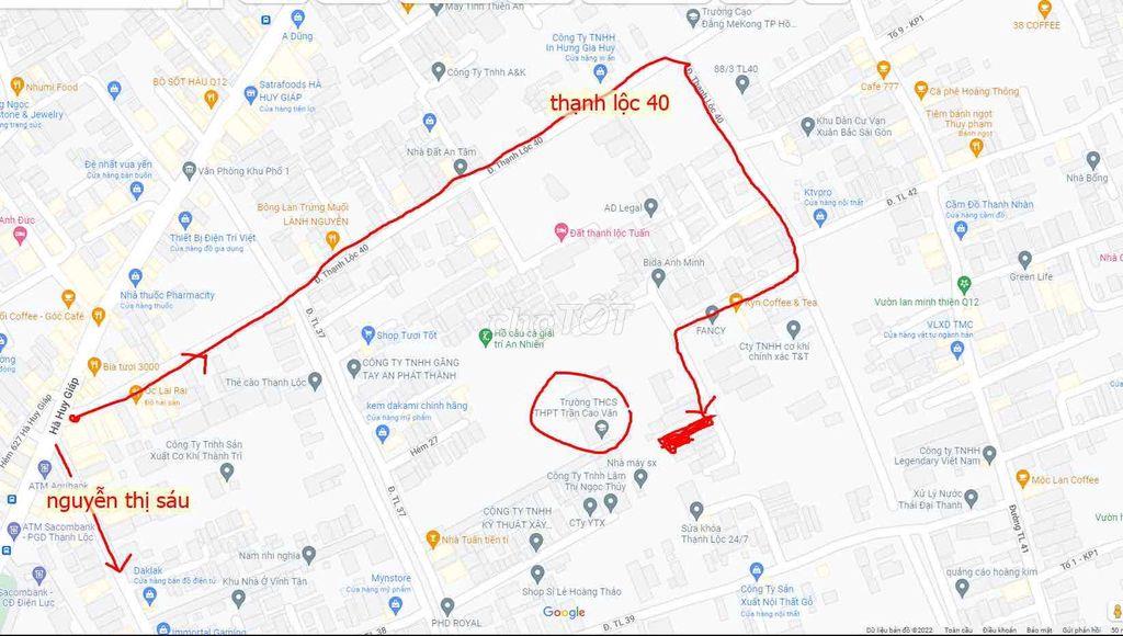 ĐẤT THẠNH LỘC 40, NGAY CỔNG TRƯỜNG HỌC TRẦN CAO VÂN-đường thông 7m